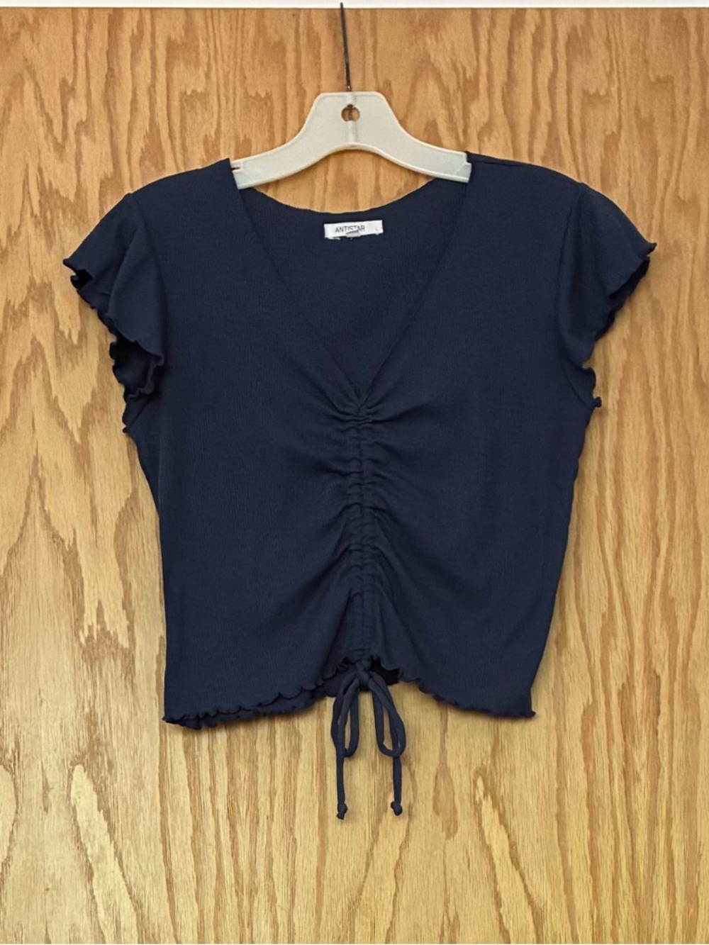 Antistar Blue Ruched V-Neck Crop Top